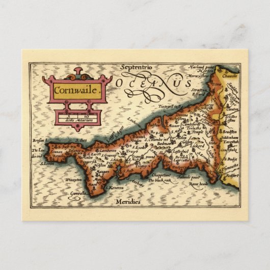 Cornwall, Cornwaile County England Antiquarische k Briefkaart (Voorkant)