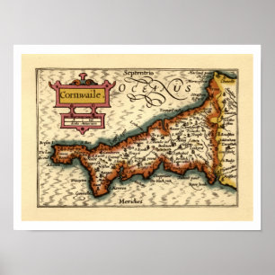 Cornwall, Cornwaile County England Antiquarische k Poster