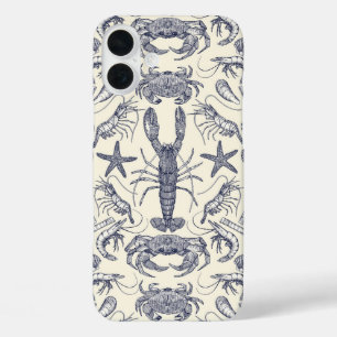 Cornwall Crustaceans Damask Blue Pearl iPhone 16 Plus Hoesje