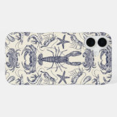 Cornwall Crustaceans Damask Blue Pearl iPhone Hoesje (Achterkant horizontaal)