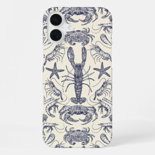Cornwall Crustaceans Damask Blue Pearl iPhone Hoesje (Achterkant)