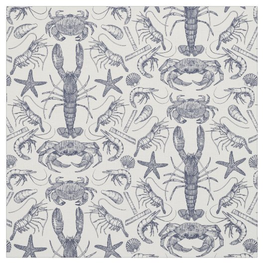 Cornwall Crustaceans Damask Blue Pearl Stof (Swatch)