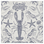 Cornwall Crustaceans Damask Blue Pearl Stof (Close Up)