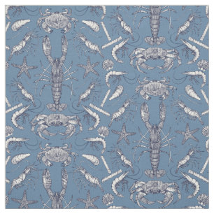 Cornwall Crustaceans Damask Blue Ultra Marine Stof