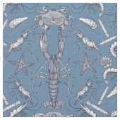 Cornwall Crustaceans Damask Blue Ultra Marine Stof (Close Up)
