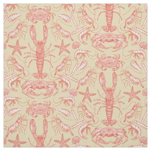 Cornwall Crustaceans Damask Cayenne Nectar Stof (Swatch)