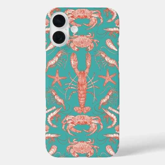 Cornwall Crustaceans Damask Cayenne Verdigris Case-Mate iPhone Case (Achterkant)