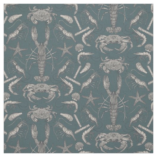 Cornwall Crustaceans Damask Dark Apatite Stof (Swatch)