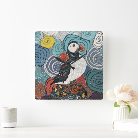 Cornwall puffin-uurklok vierkante klok (Huis)