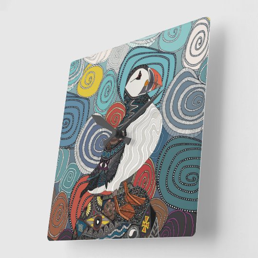 Cornwall puffin-uurklok vierkante klok (Hoek)