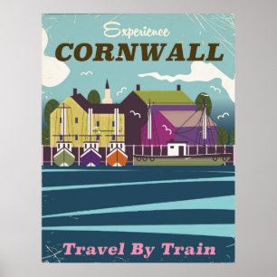 Cornwall retro oude vakantie poster. poster