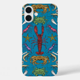 Cornwall schaaldieren Damask pop blauw iPhone 16 Plus Hoesje