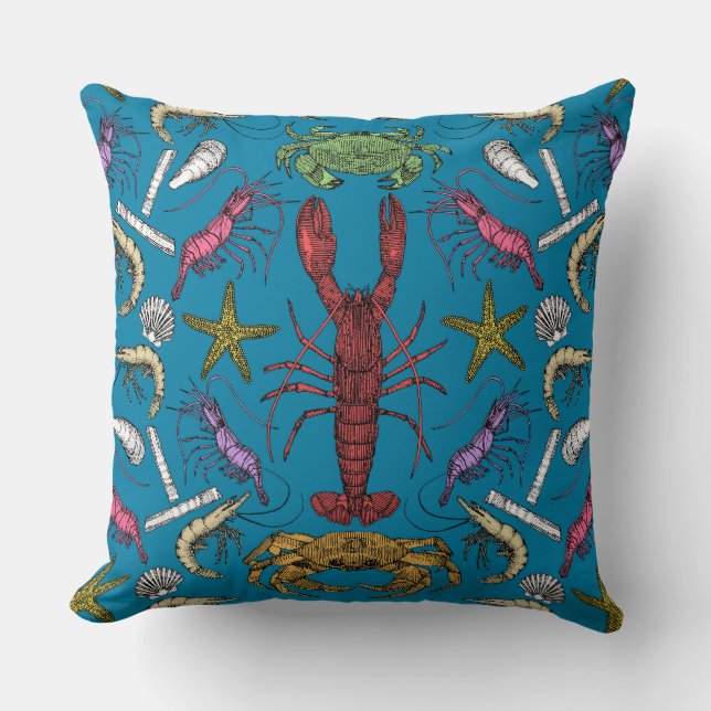 Cornwall schaaldieren Damask pop blauw Kussen (Voorkant)