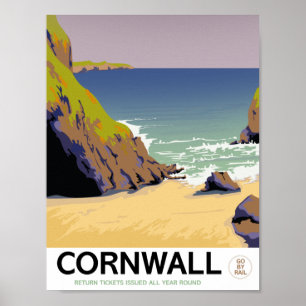 Cornwall vintage stijl reisposter. poster