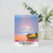 Cornwall vissersboot vintage reisposter briefkaart (Staand voorkant)