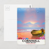 Cornwall vissersboot vintage reisposter briefkaart (Voorkant / Achterkant)