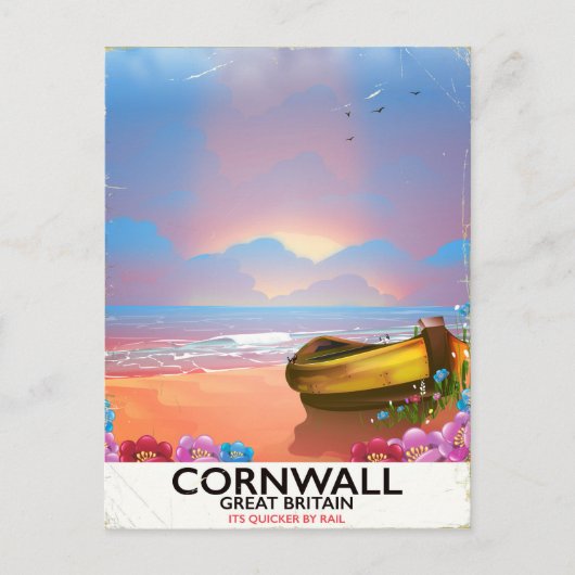 Cornwall vissersboot vintage reisposter briefkaart (Voorkant)