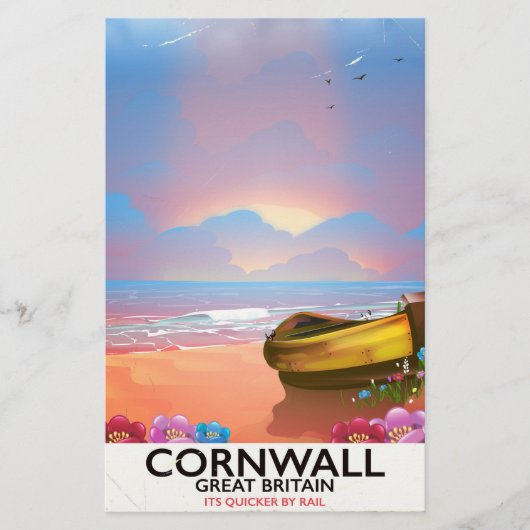 Cornwall vissersboot vintage reisposter briefpapier (Voorkant)