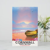 Cornwall vissersboot vintage reisposter briefpapier (Staand voorkant)