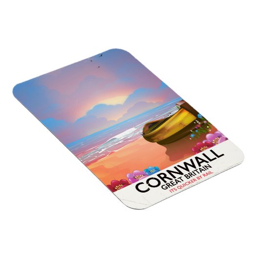 Cornwall vissersboot vintage reisposter magneet (Rechterzijde)