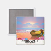 Cornwall vissersboot vintage reisposter magneet (Voorkant / Achterkant)