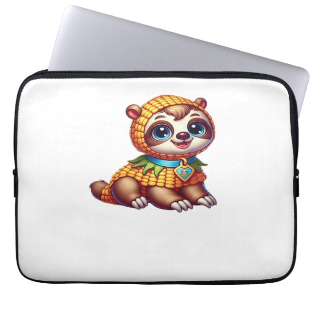 Corny Cuteness Halloween's Sweetest Luiaard Oversi Laptop Sleeve (Voorkant)