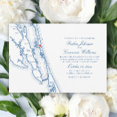 Corolla NC Map Elegant Navy Blue Wedding Kaart