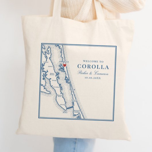 Corolla NC Map Elegant Navy Blue Wedding Tote Bag