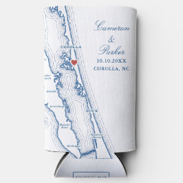 Corolla NC Map Elegant OBX Navy Blue Wedding Favor Seltzer Blikjeskoeler