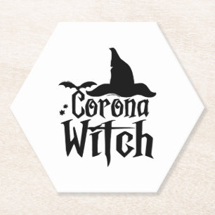 Corona heks Halloween, grappige Halloween, Kartonnen Onderzetters