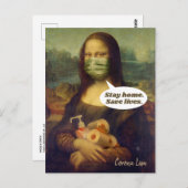 Corona Lisa (Mona Lisa) blijf thuis. Leven opslaan Briefkaart (Voorkant / Achterkant)