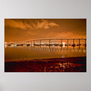 Coronado Bay Bay Bridge bij nacht Poster