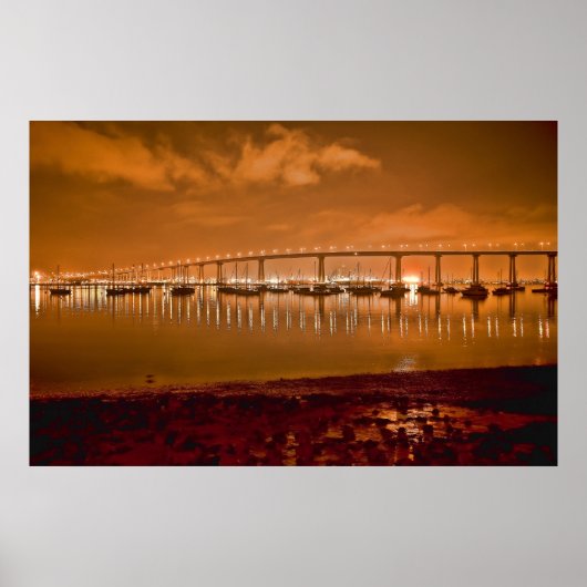 Coronado Bay Bay Bridge bij nacht Poster (Voorkant)