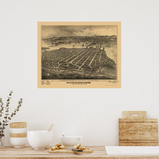 Coronado Beach, CA Panoramic Map - 1880 Poster (Keuken)