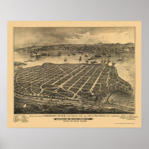 Coronado Beach, CA Panoramic Map - 1880 Poster