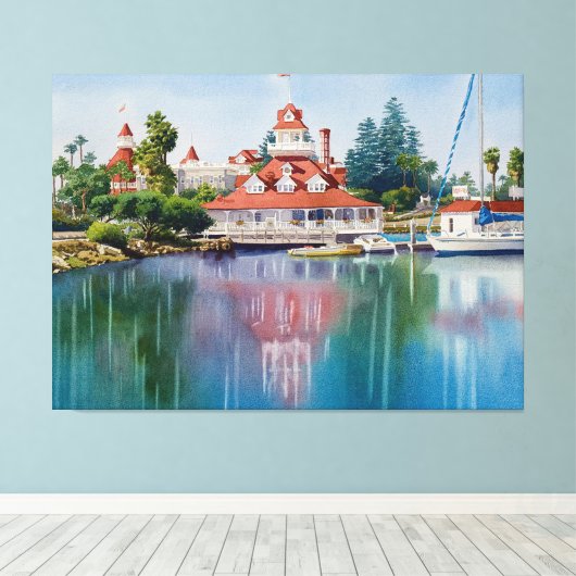 Coronado Boathouse weerspiegeld Canvas Afdruk (Insitu (Houten vloer))