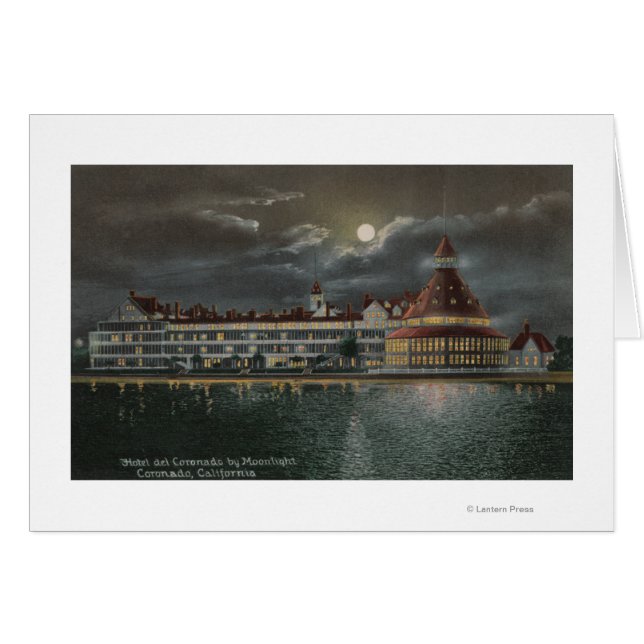 Coronado, CA - Moonlit Uitzicht Hotel del Coronad (Voorkant Horizontaal)