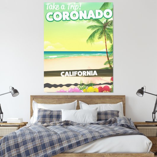 Coronado California strandreisposter Canvas Afdruk (Insitu (Slaapkamer))