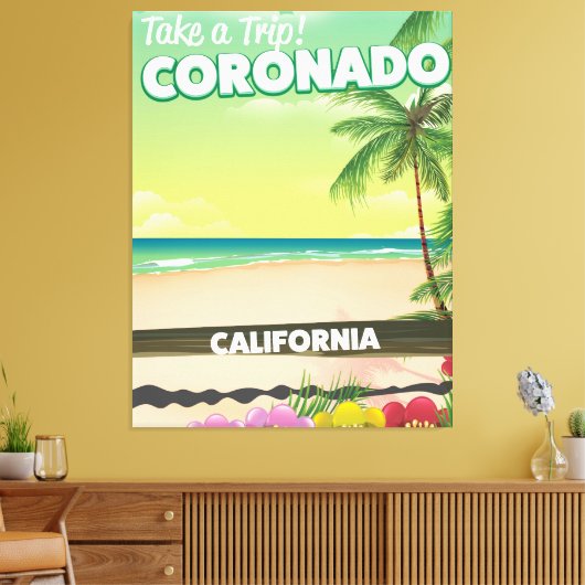 Coronado California strandreisposter Canvas Afdruk (Insitu (Woonkamer))
