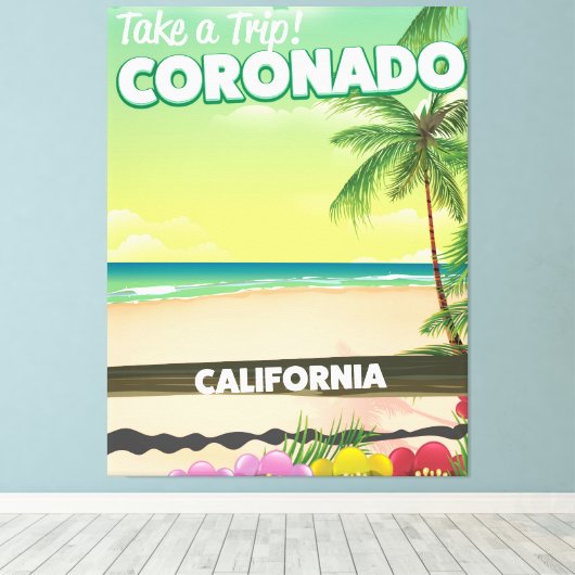 Coronado California strandreisposter Canvas Afdruk (Insitu (Houten vloer))