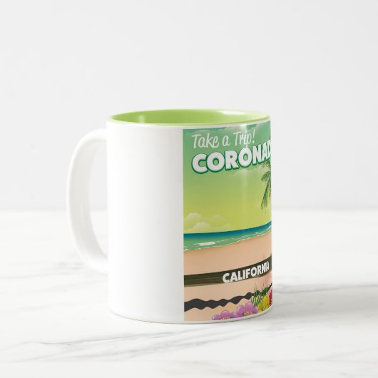 Coronado California strandreisposter Tweekleurige Koffiemok (Voorkant links)