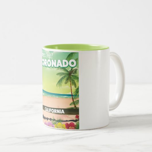 Coronado California strandreisposter Tweekleurige Koffiemok (Voorkant rechts)