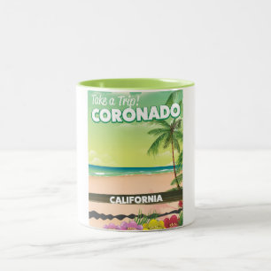 Coronado California strandreisposter Tweekleurige Koffiemok