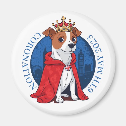 Coronatie UK. Funny Jack Russell doodshond Magneet (Voorkant)