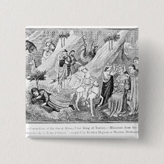 Coronatie van de Grote Khan Vierkante Button 5,1 Cm (Voorkant)