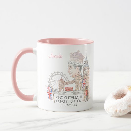 Coronation day 2023 King Charles III Personalized Mok (Met donut)