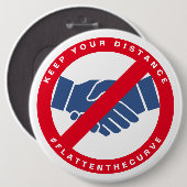 Coronavirus Geen handdruk #FLATTENTHECURVE Red Ronde Button 6,0 Cm (Voorkant /achterkant)