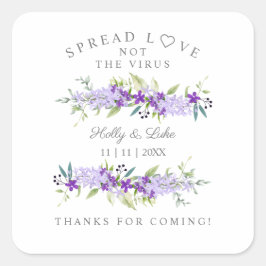 Coronavirus Gel Purple Flower Wedding Wreath Vierkante Sticker