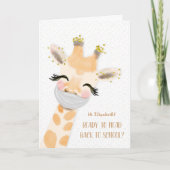 Coronavirus Terug naar School Giraffe met Masker Kaart (Voorkant)