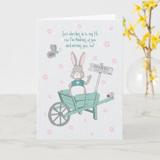 Coronavirus Thinking of You and Missing You Rabbit Kaart (Gele Bloem)